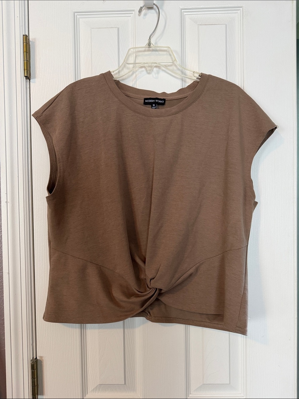 Modern Works Brown Knot-Front Sleeveless Top